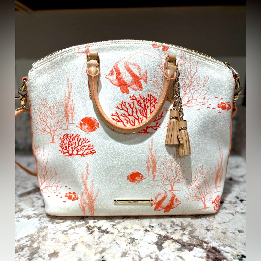 Brahmin Vivian Coral reef  Print White Handbag